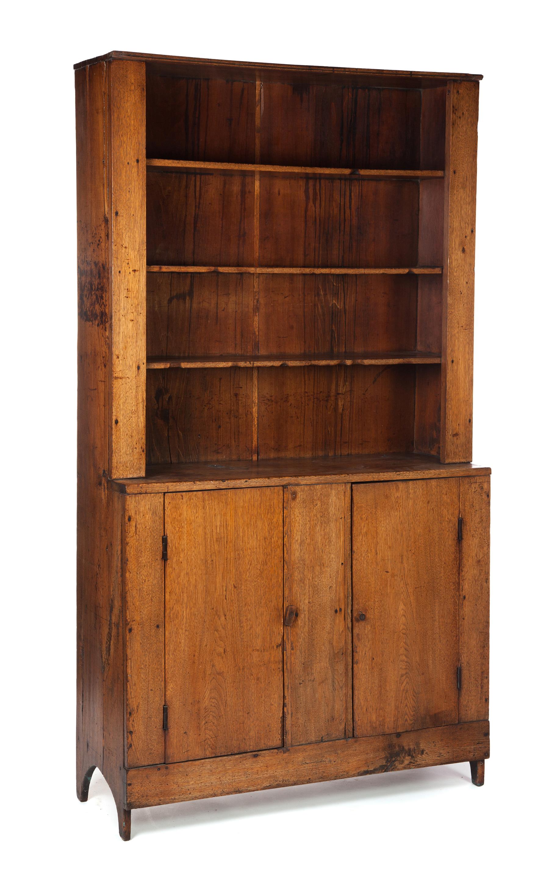 Appraisal: ONE-PIECE STEPBACK WALL CUPBOARD American mid th century walnut with