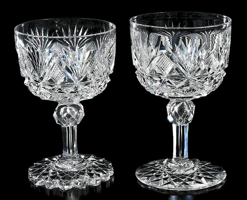 Appraisal: Two Brilliant Cut Glass Stems near pair one on round