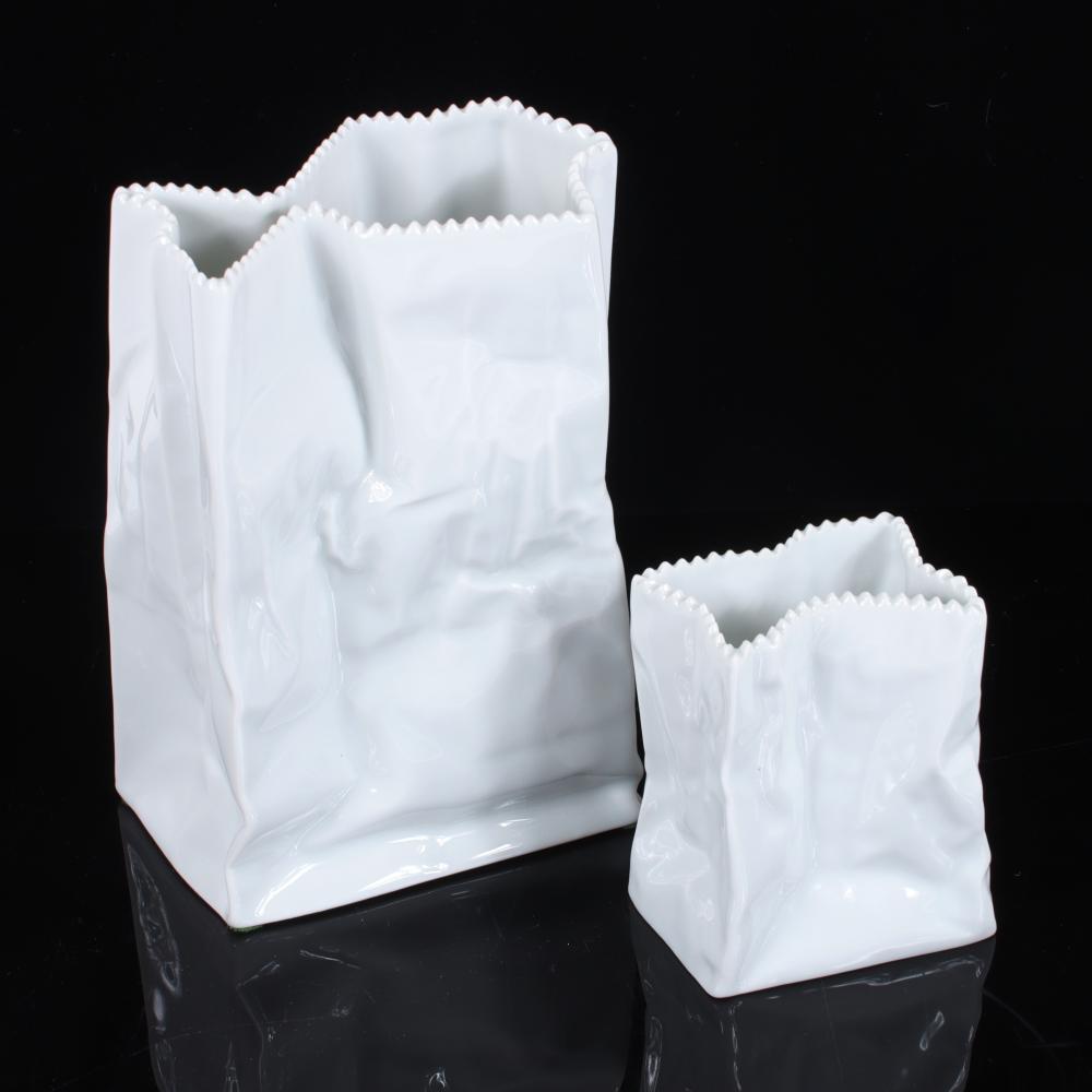 Appraisal: TWO TAPIO WIRKKALA FOR ROSENTHAL STUDIO-LINE PORCELAIN WHITE PAPER BAG