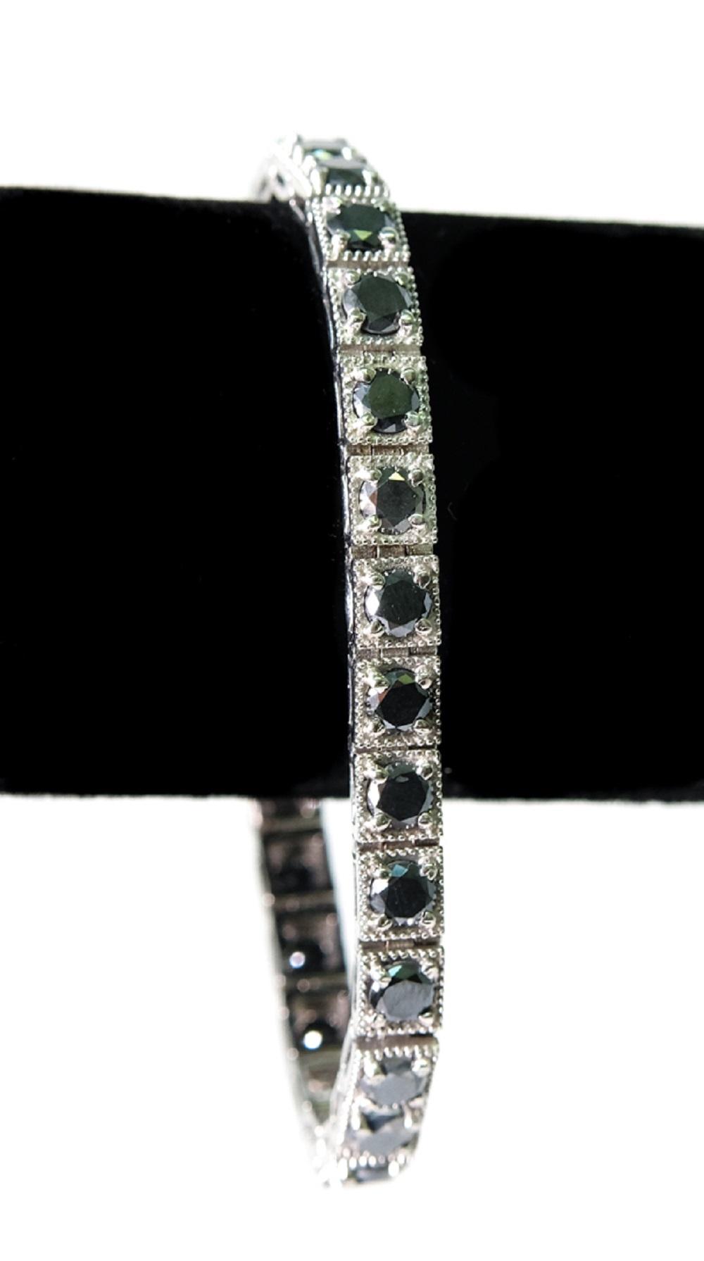 Appraisal: STERLING TENNIS BRACELET W CTW BLACK DIAMONDSSterling silver bracelet set