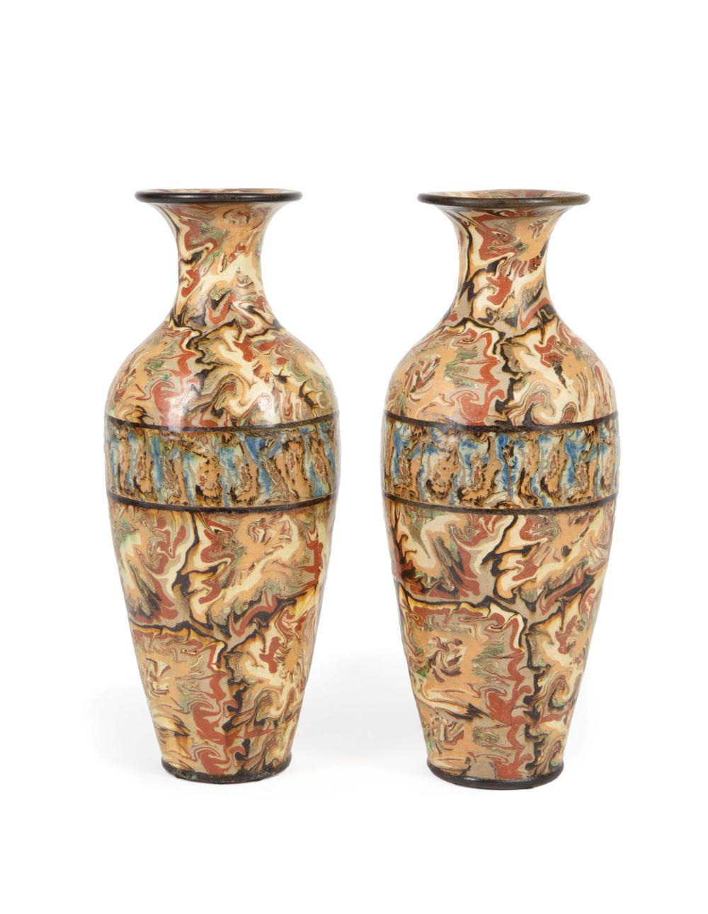 Appraisal: Pair of French Art Nouveau Mixed-Earth Pichon Baluster Vases c