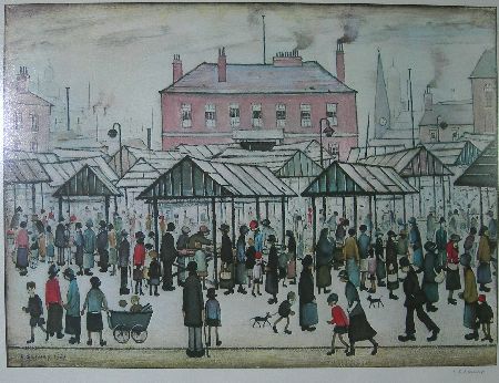 Appraisal: LAURENCE STEPHEN LOWRY R A BRITISH - MARKET SCENE IN