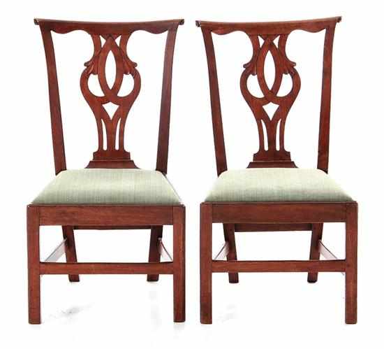 Appraisal: Pair carved walnut sidechairs late th century curved crest with