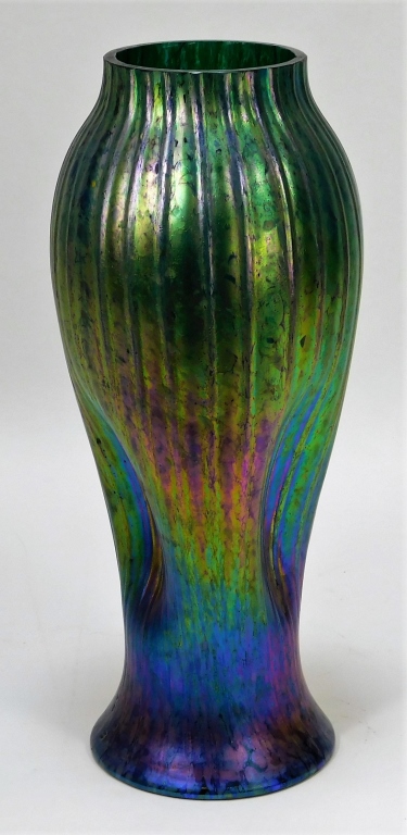 Appraisal: ATTR RINDSKOPF IRIDESCENT BOHEMIAN ART GLASS VASE Bohemia th CenturyRidged