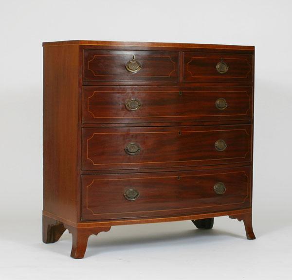 Appraisal: English bow front mahogany chest five drawer bracket feet string