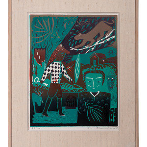 Appraisal: R my Blanchard French - L'Aventure Triptych three linocuts on