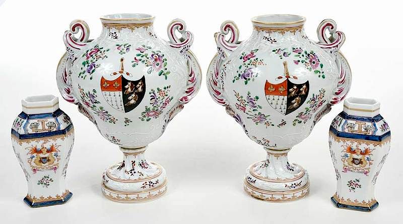 Appraisal: Two Pairs Samson Porcelain Armorial Vases Paris late th early