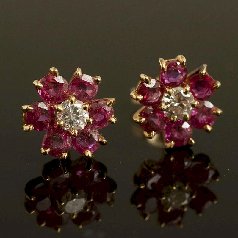 Appraisal: Ruby Diamond k Earrings Pair of ruby diamond k yellow