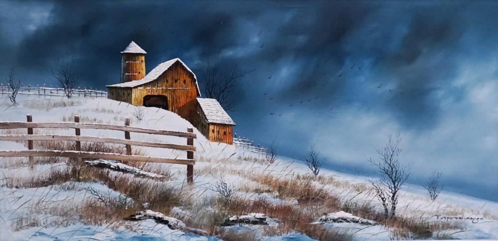 Appraisal: Everett Woodson American b Farm in a Winter Landscape Oil