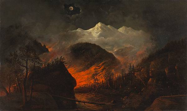 Appraisal: Howard A Streight - Forest Fire at Night signed and