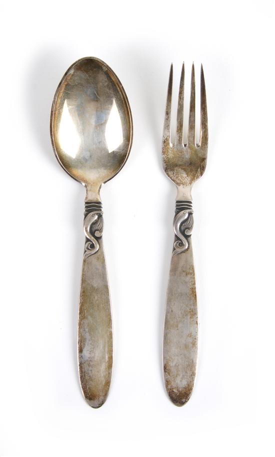 Appraisal: A Danish Sterling Silver Fork and Spoon Frigast Length inches