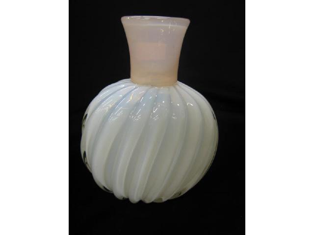 Appraisal: Italian Art Glass Vase opalescent with pink trim swirling ribbed