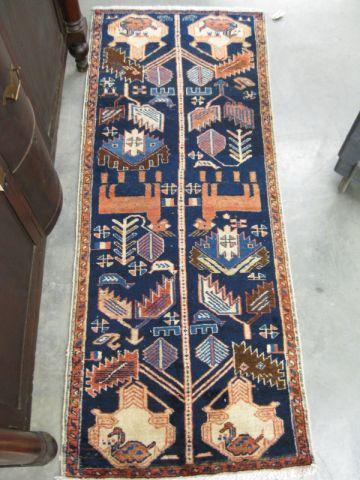 Appraisal: Heriz Persian Handmade Runner animals geometrics designs on deep blue