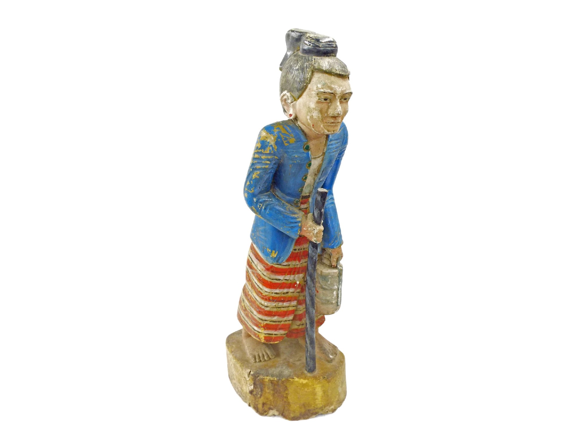 Appraisal: Burmese carved wooden figure of an elderly woman holding a