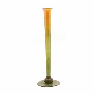 Appraisal: Tiffany Studios Bronze Mounted Favrile Glass Trumpet Form Vase Tiffany