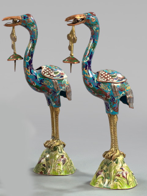 Appraisal: Tall Pair of Chinese Rose- and Yellow-Gilded Cloisonne Figures of