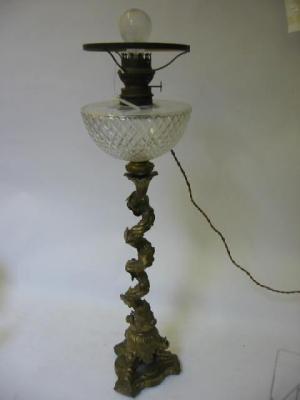 Appraisal: A GILT BRASS OIL LAMP BASE th century naturalistically cast