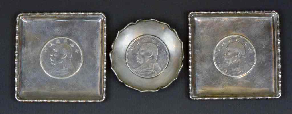 Appraisal: Chinese Silver Trays Set With Republic PeriodTwo of square form