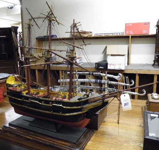 Appraisal: PAINTED WOOD SHIP MODEL a British Galleon of the th