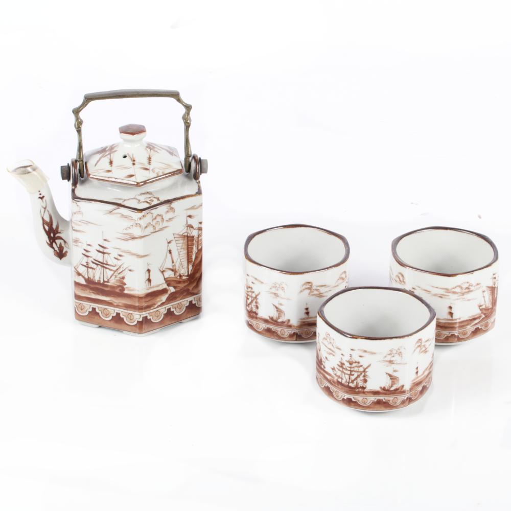 Appraisal: CHINESE EXPORT PORCELAIN TEA SET WITH LUSTRE SAILING SHIP MOTIF