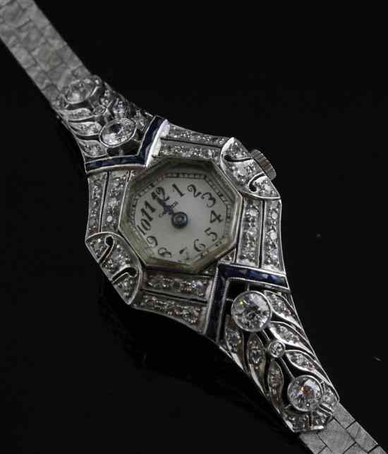 Appraisal: A sapphire and diamond set ct white gold cocktail watch