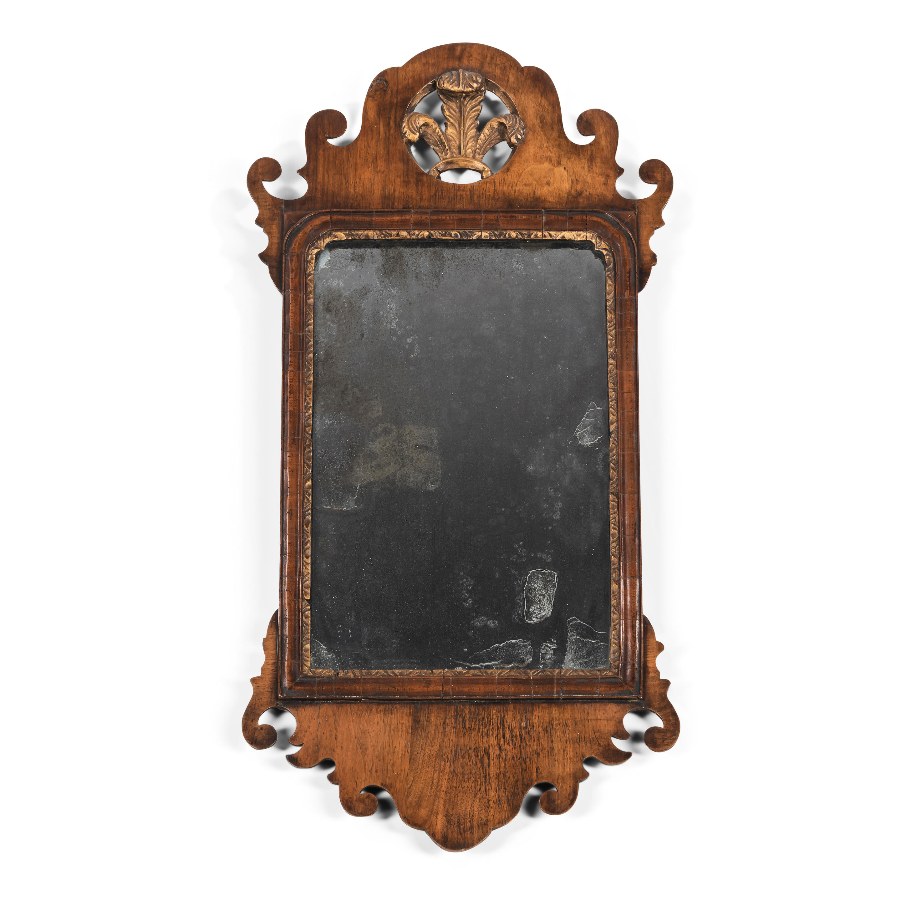 Appraisal: BURL WALNUT PRINCE OF WALES FEATHER MIRROR ENGLAND LATE TH