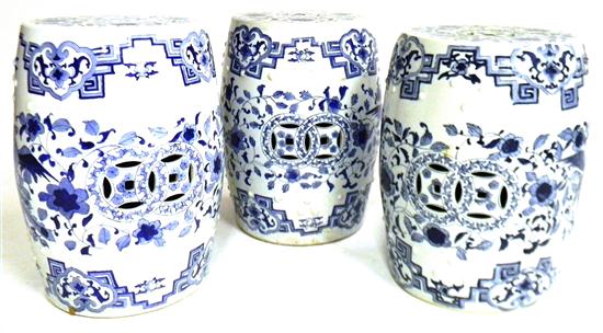 Appraisal: Three th C Chinese blue and white porcelain garden seats