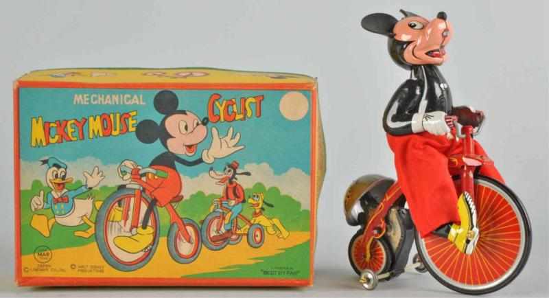 Appraisal: Tin Linemar Disney Mickey Cyclist Wind-Up Toy Description Japanese Working