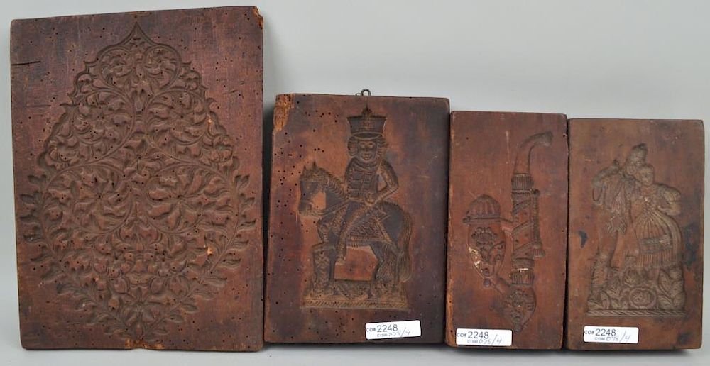 Appraisal: Four Early Austrian Wood Cookie Molds comprising a pipe a