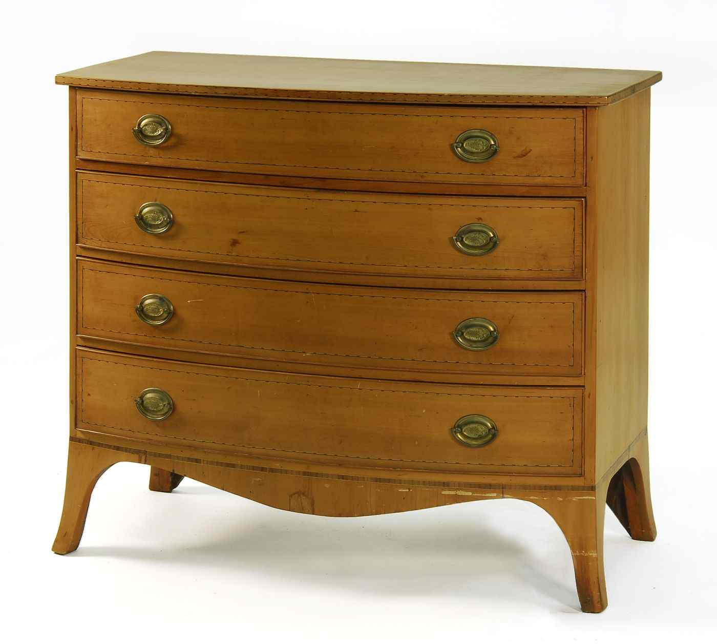 Appraisal: ANTIQUE AMERICAN HEPPLEWHITE FOUR-DRAWER CHESTNew England Circa In cherry Bowed