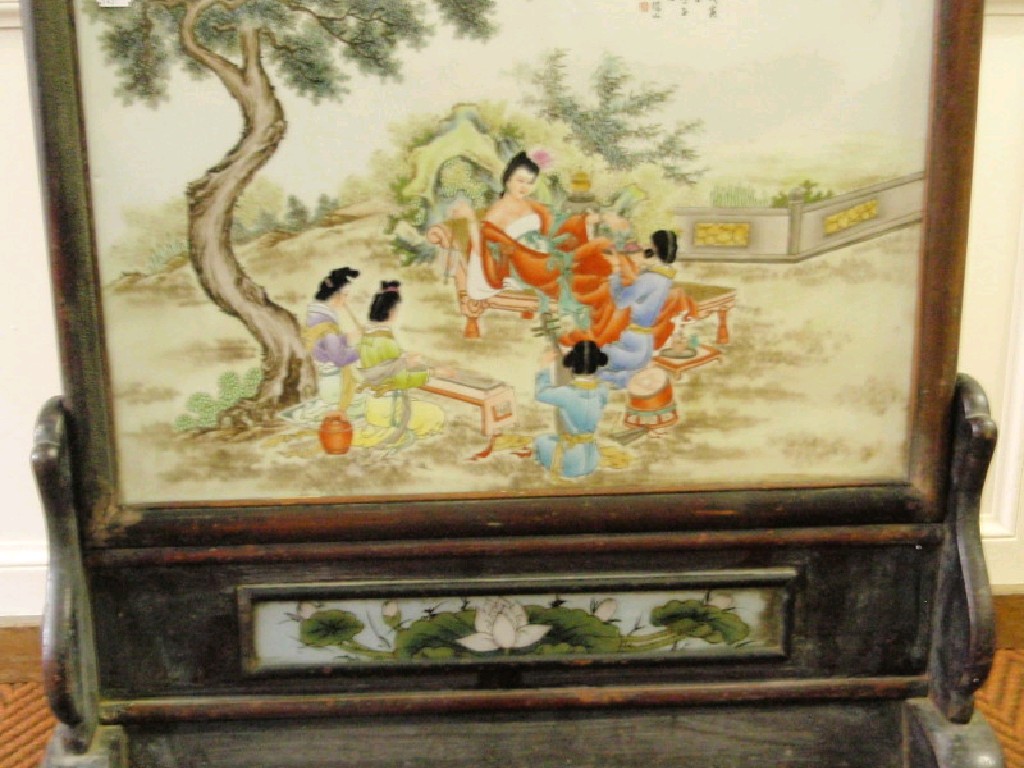 Appraisal: A Chinese porcelain plaque and panel set within a hardwood