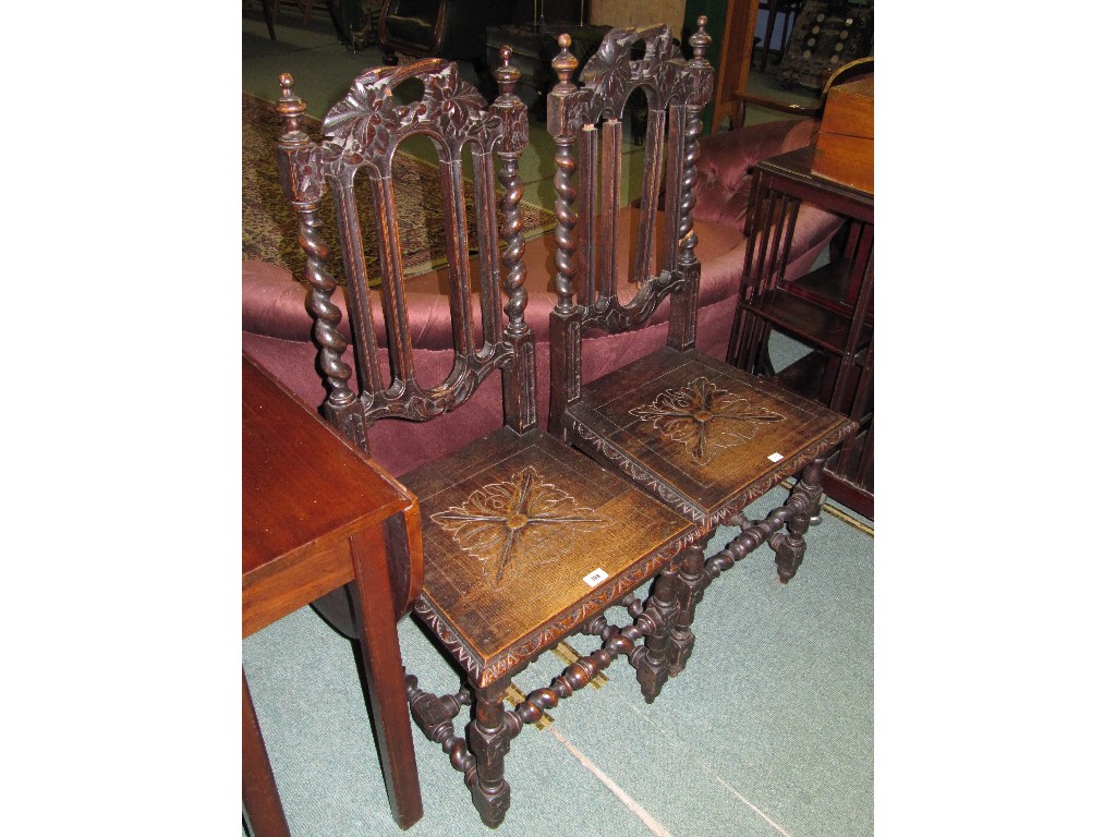 Appraisal: Pair of oak hall chairs one def