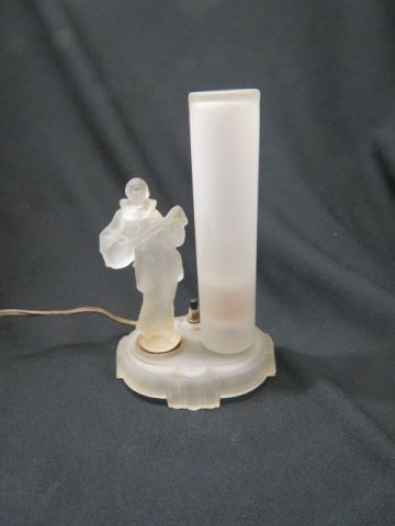 Appraisal: Art Deco Figural Satin Glass Lamp harlequin with lute