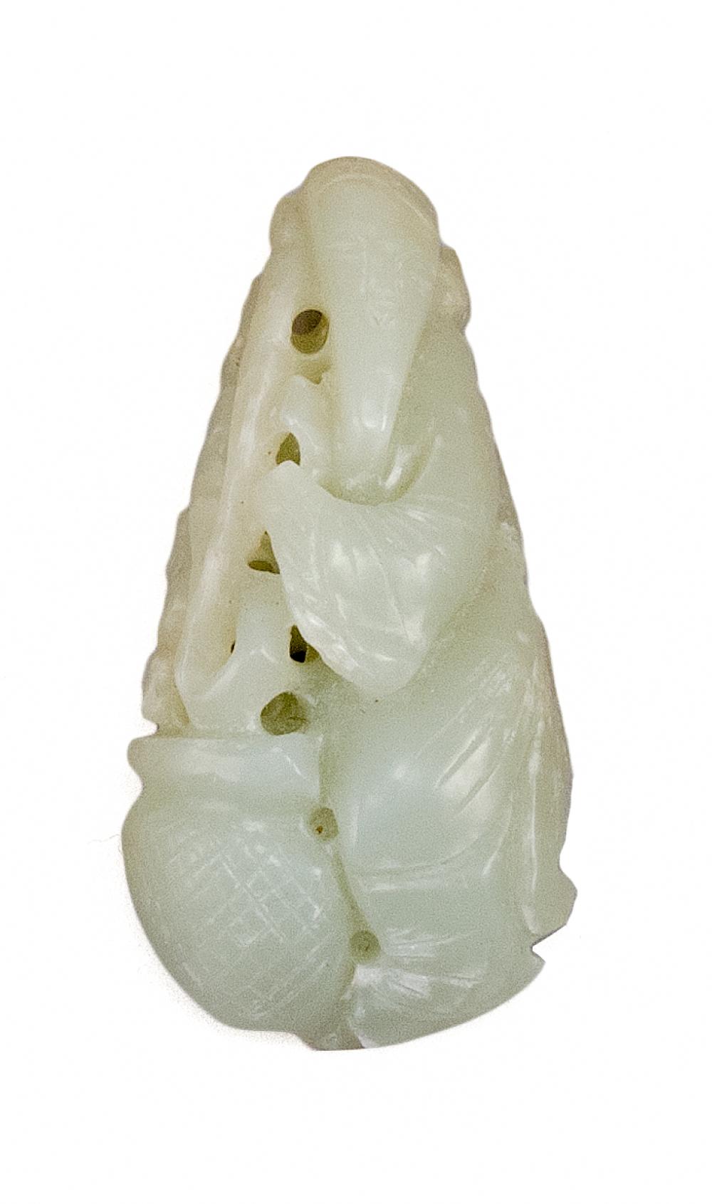 Appraisal: CHINESE CELADON JADE CARVING HEIGHT CHINESE CELADON JADE CARVING A