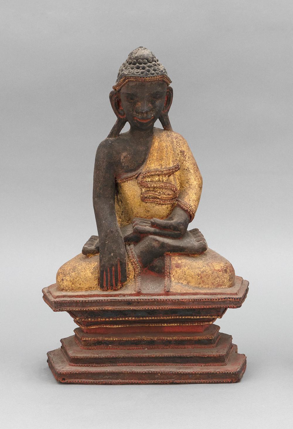 Appraisal: BURMESE GILT AND RED WOOD BUDDHA LATE TH EARLY TH