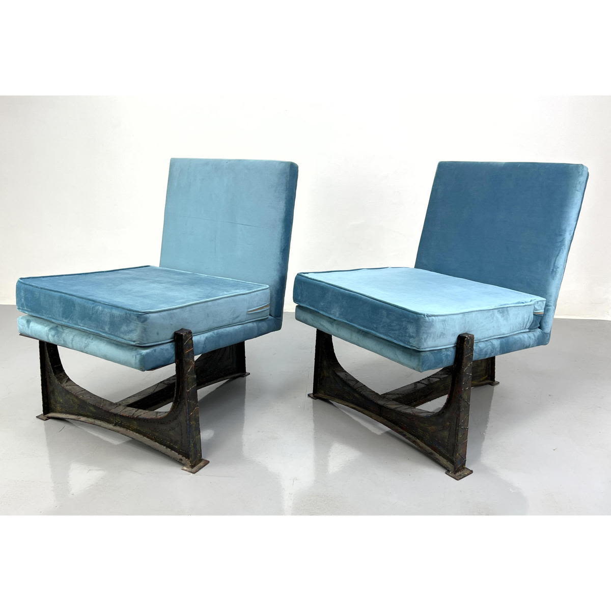 Appraisal: Pair Welded Steel Lounge Chairs in the Manner of Paul