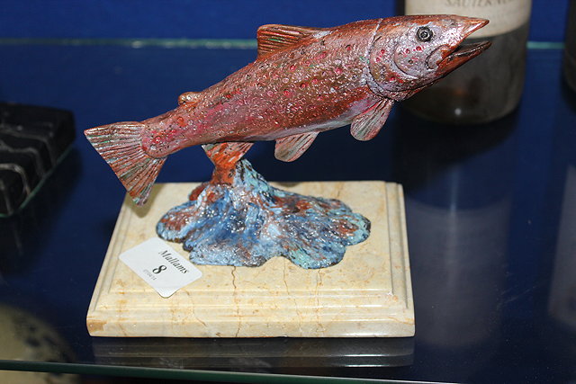 Appraisal: A COLD PAINTED CAST METAL SCULPTURE of a leaping salmon