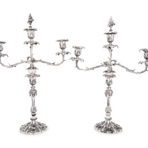 Appraisal: A Pair of English Silver-Plate Three-Light Candelabra each bearing partially