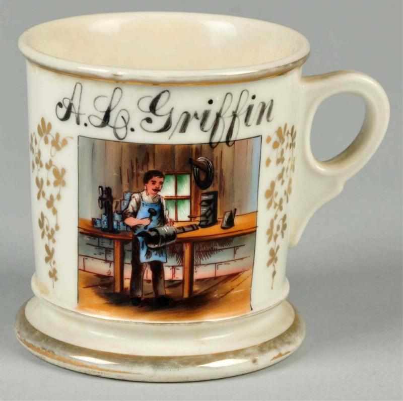 Appraisal: Tinsmith Shaving Mug Description Gilt name A L Griffin Shows