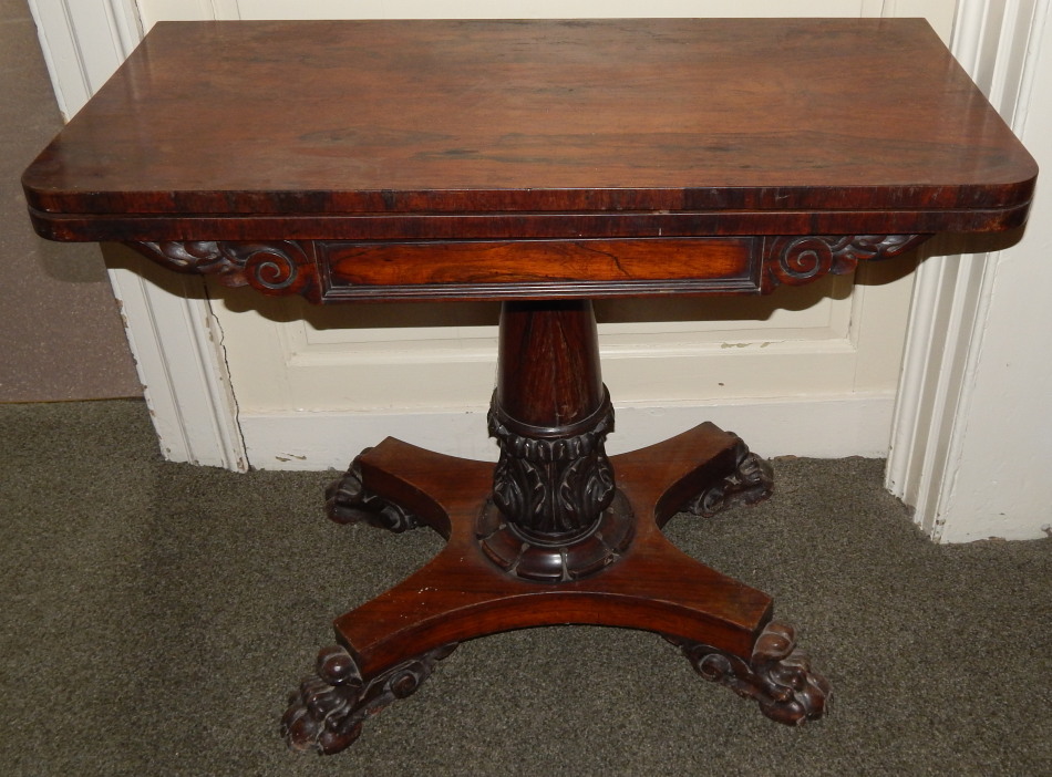 Appraisal: A William IV rosewood card table the rectangular top with