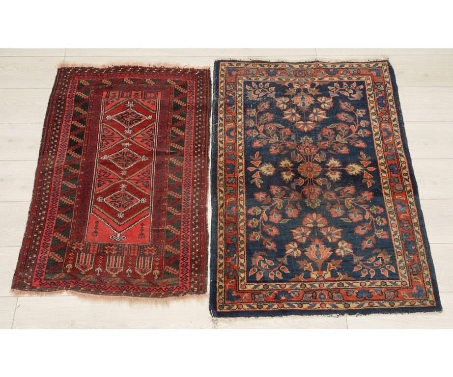 Appraisal: Hamadan throw mat with blue field floral patterns ' x