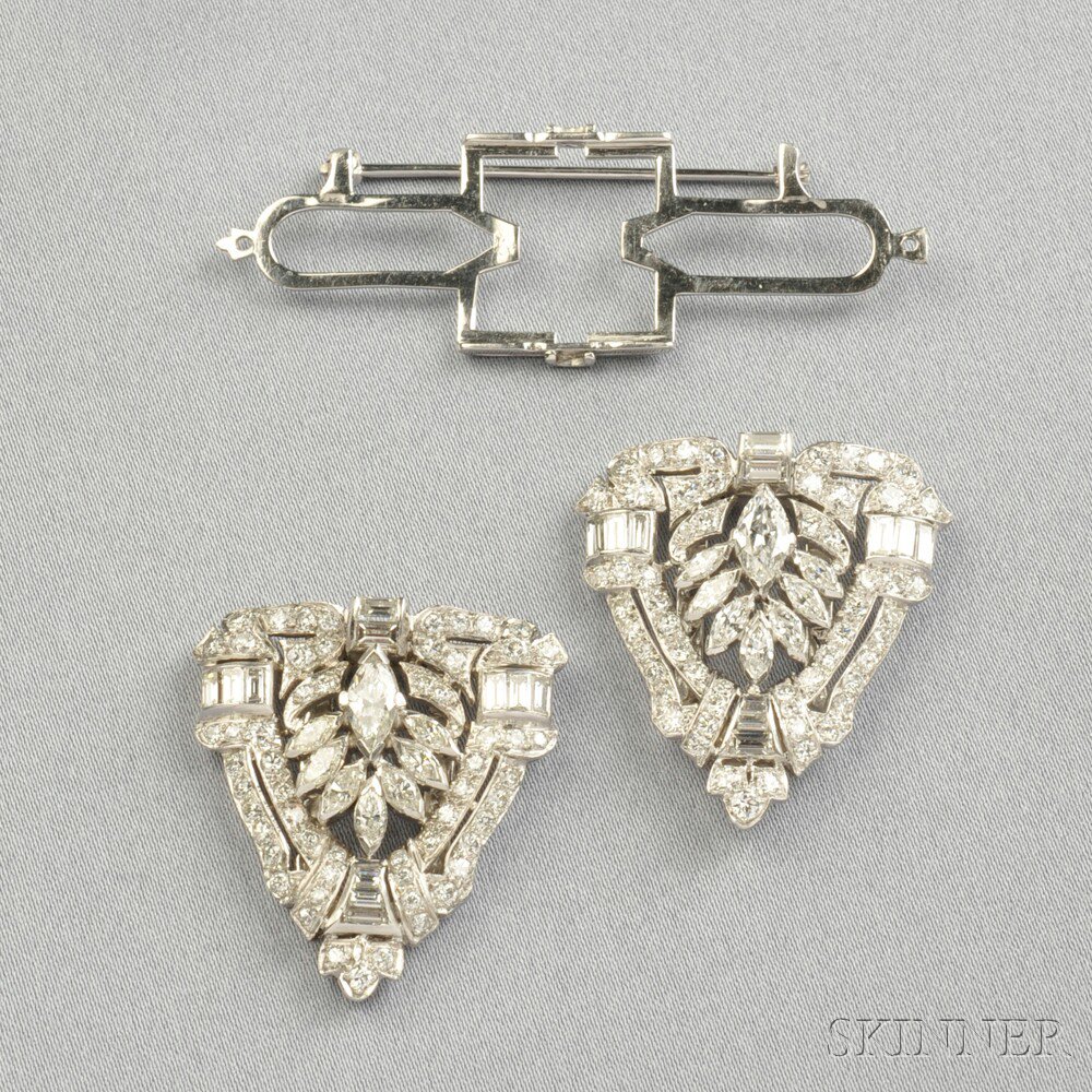 Appraisal: Platinum and Diamond Dress Clips set with marquise- baguette- and