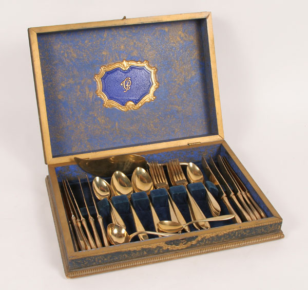 Appraisal: Set Duralyte flatware and serving pieces in painted wooden box