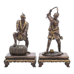 Appraisal: A Pair of Japanese Miyao Style Bronze Figures of Laborers