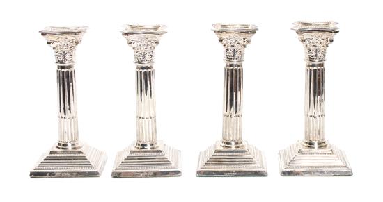 Appraisal: Sale Lot Four English Silver Candlesticks DJ Silver Repair London