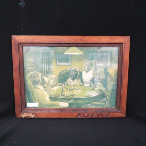 Appraisal: Antique Framed Lithograph A Bold Bluff dogs playing poker in