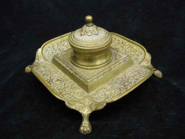 Appraisal: Victorian Brass Inkstand rococo design footed '' square