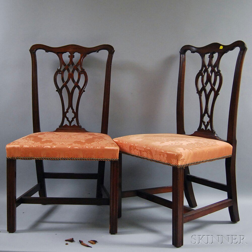 Appraisal: Pair of Chippendale Carved Mahogany Side Chairs probably New York