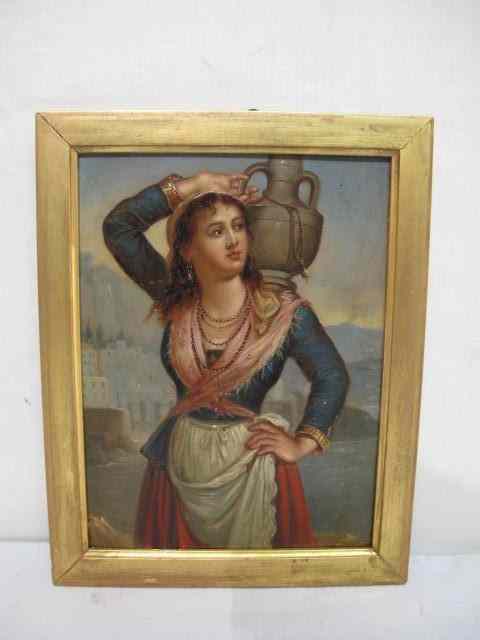 Appraisal: th century Orientalist painting on tin probably Rebecca by the