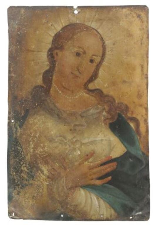 Appraisal: Unframed oil on tin retablo Alma de Maria Soul of